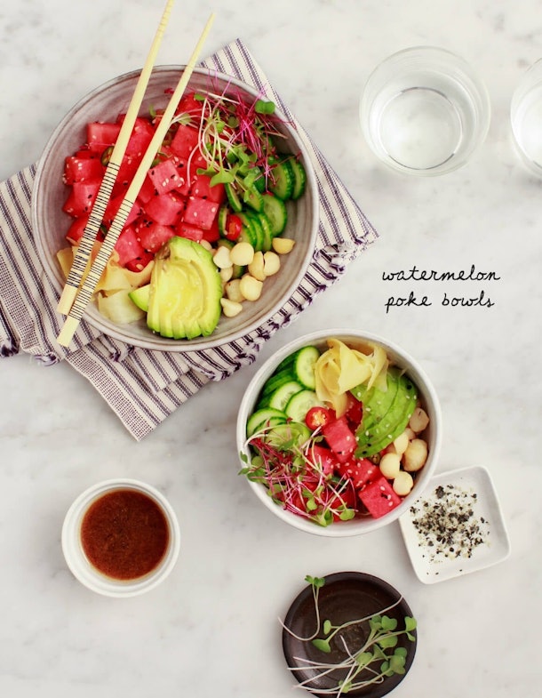 Vegan Poke Bowls are an easy recipe to use up your watermelon this summer. 