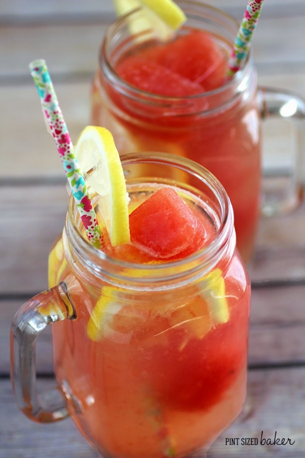 Watermelon ice cube lemonade is a simple recipe to use up your watermelon this summer. 