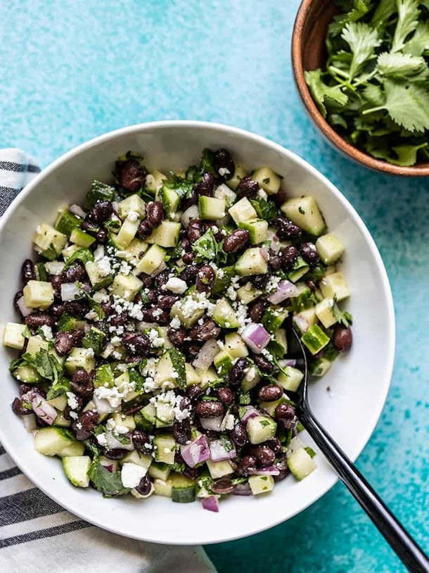Cucumber & Black Bean Salad is one easy recipe for breastfeeding moms. 
