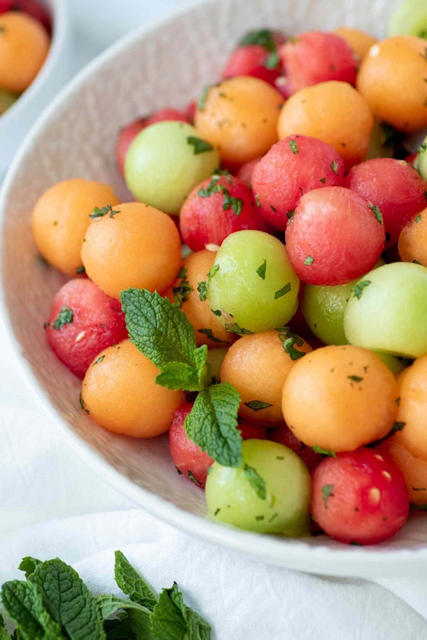 Honey Mint Melon Salad is one easy recipe for breastfeeding moms to make. 